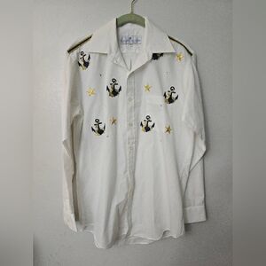 Vintage La Costa Spa Nautical Star Anchor Rhinestone Button Up Shirt sz Small